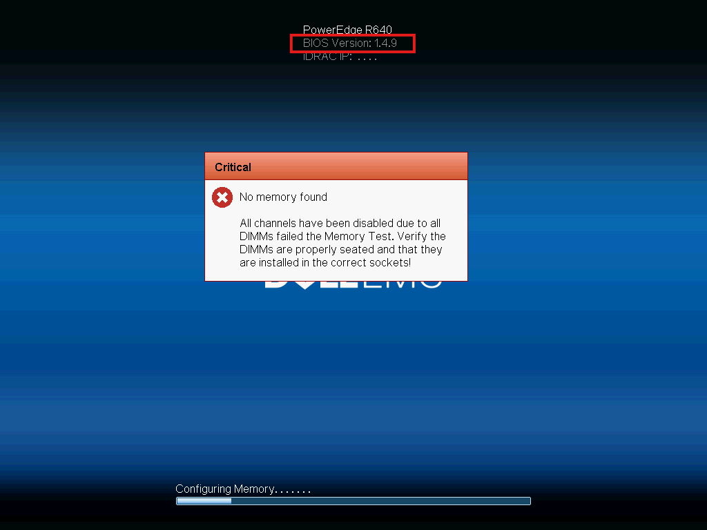 No memory found – Dell PowerEdge Server and Intel Xeon 2nd Gen CPU