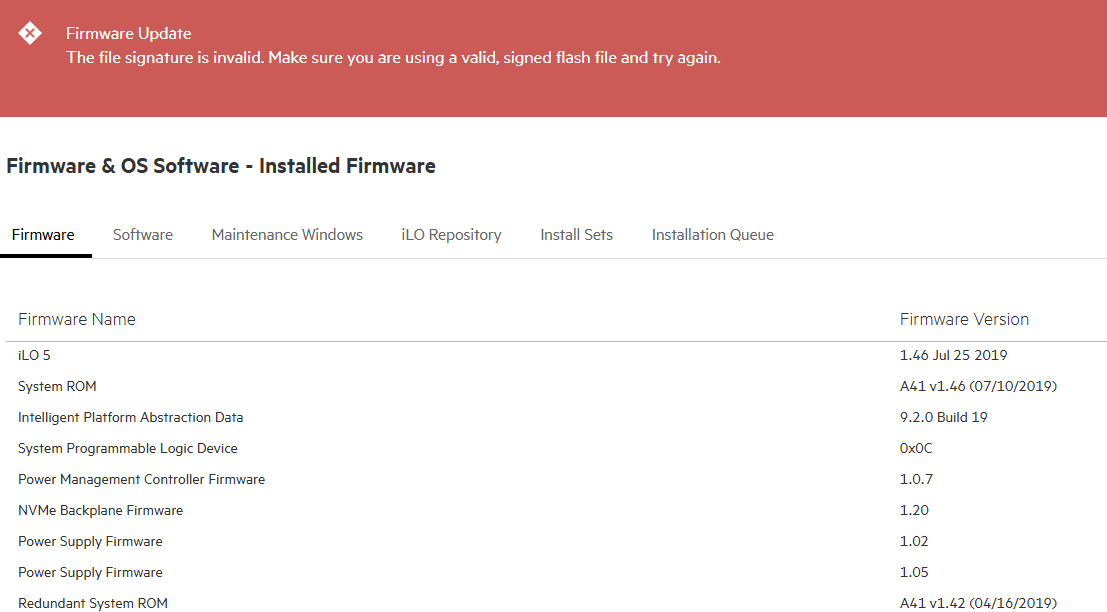 Invalid file signature errors on HP G10 servers