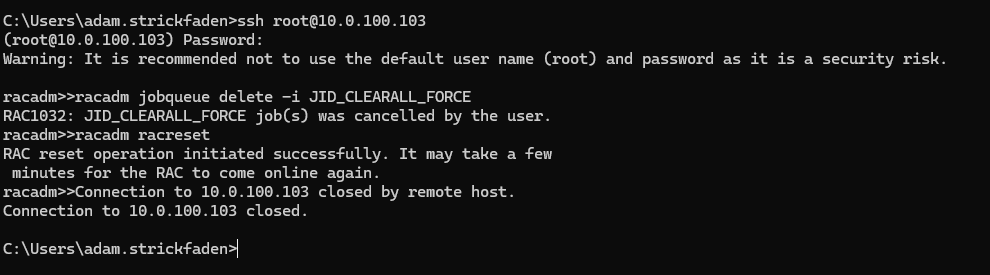 Flush iDRAC job queue and reset